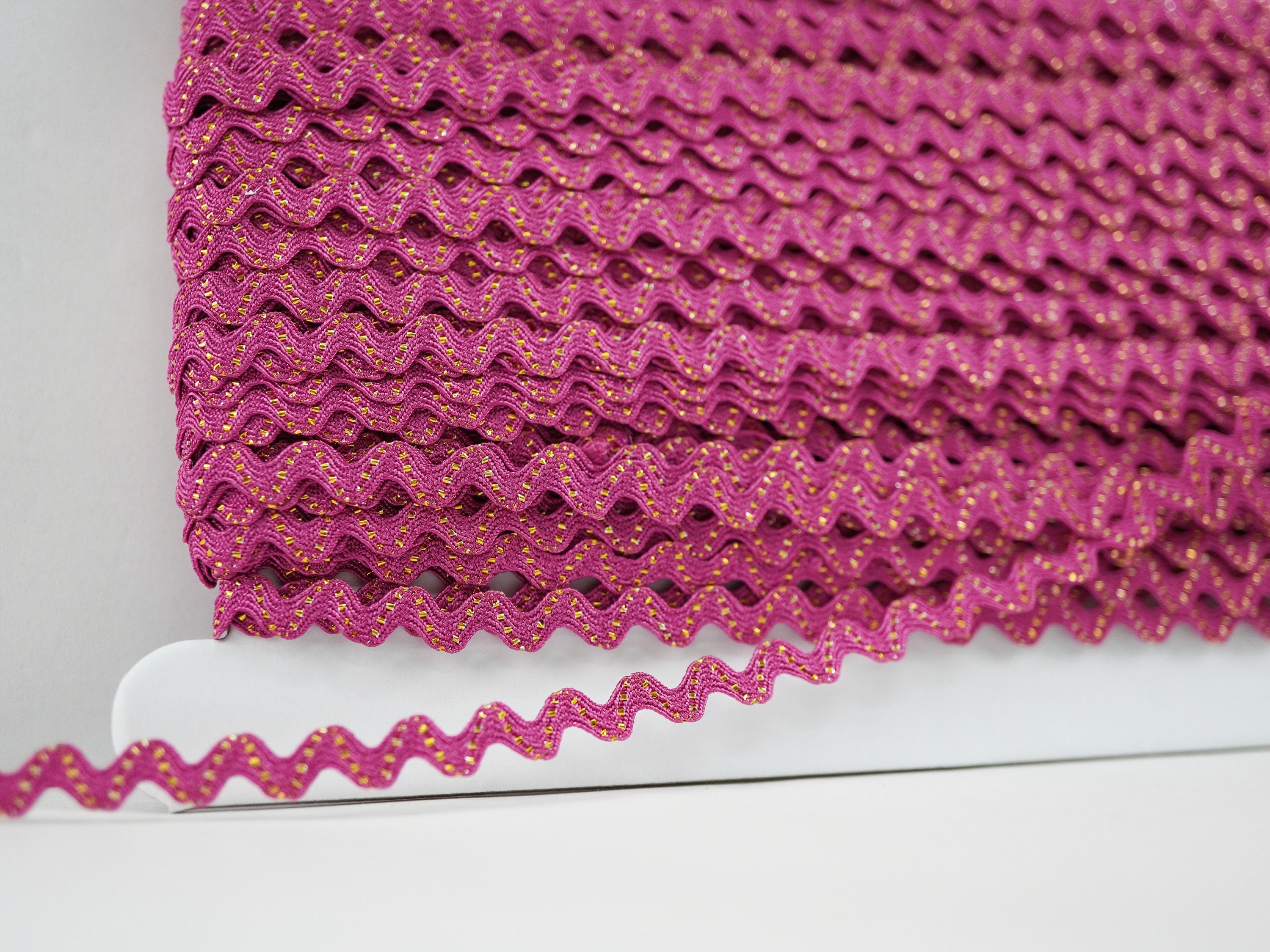 5 Yards Pink Tiny Rick Rack With Gold Metallic, Tiny Rick Rack, Mini ...
