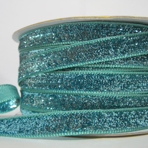 5 Yards Aqua Green Glitter Ribbon (3/8"), Glitter yarn, Metallic ribbon, Glitter yarn, Blue Glitter, Blue, Ribbon lot, Aqua ribbon