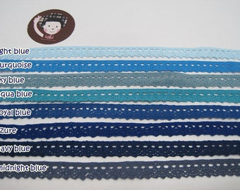 5 yards 3/8" Blue Crochet Lace Trim, Lace Trim, Crochet Lace Trim, Cotton Lace Trim, Blue trim, Lace Trim Ribbon, Wholesale trim, Blue lace