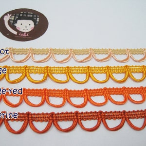 5 yards Orange Loop trim, loop trim, braided trim, button looping trim, orange button loop, orange lace, loop lace, orange scallop lace