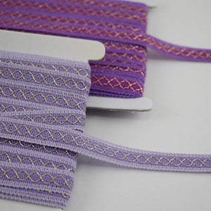 5 yards Purple Ribbon with Gold Metallic, Lavender ribbon, Purple lace, gold metallic ribbon, gold metallic lace,purple gold metallic ribbon