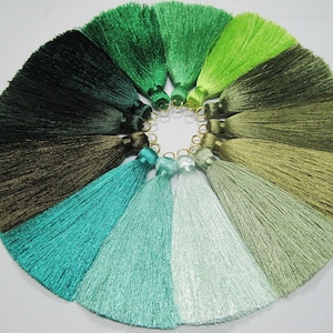 10 pcs Green Long tassel with Jump Ring, Wholesale Tassels, silk tassel, long silk tassel, tassel supplies, green tassel, decorative tassel