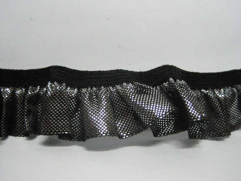 5 Yards Silver Metallic Ruffle With Black Elastic Trim Ruffle - Etsy
