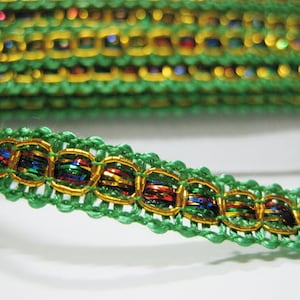 5 Yards 5/16" Green-Gold Braid trim, Gimp Braid, Braided Gimp Trim, Scroll Braid, Gold metallic trim, green gimp braid, green braid trim