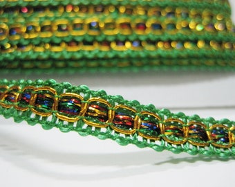5 Yards 5/16" Green-Gold Braid trim, Gimp Braid, Braided Gimp Trim, Scroll Braid, Gold metallic trim, green gimp braid, green braid trim