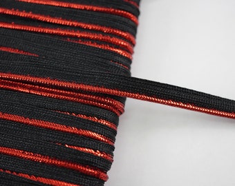 5 Yards 1/4" Black Red Metallic Lip Cord Piping, edge piping, decorative edging, lip cord edge, upholstery edging, black edge piping