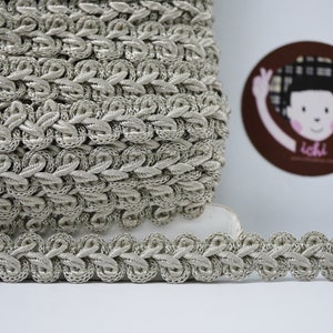 5 yardas 1/2" trenza Gimp gris cálido, trenza Gimp, ribete de Gimp trenzado, ribete de trenza de pergamino, ribete trenzado chino, trenza de gimp francesa, trenza de gimp gris