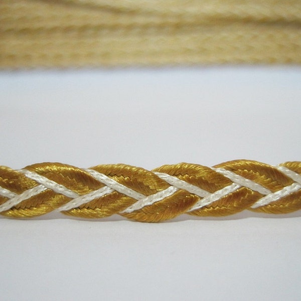 5 Yards 6 mm Classic Gold Shiny Flat Braided Cord, Braided Cord, Flat Braided Cord, wholesale cord, plaited cord, gold cord, gold braided