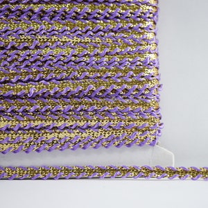 Trança metálica dourada clara lavanda de 5 jardas, trança plana, trança metálica, acabamento trançado, fita metálica, renda metálica dourada, fita dourada