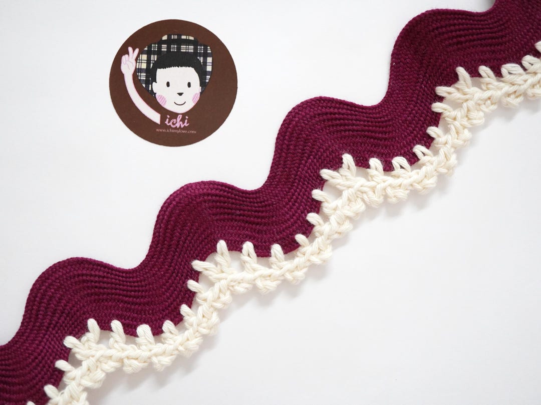 Burgundy Crocheted Rick Rack Trim, Handmade Crochet Lace, Jumbo Rick ...