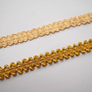 5 Yards Gold Braid with Silver/Gold Metallic, Gold lace, gold ruffle trim, luxury lace, woven lace, shiny braid, silver metallic lace, gold