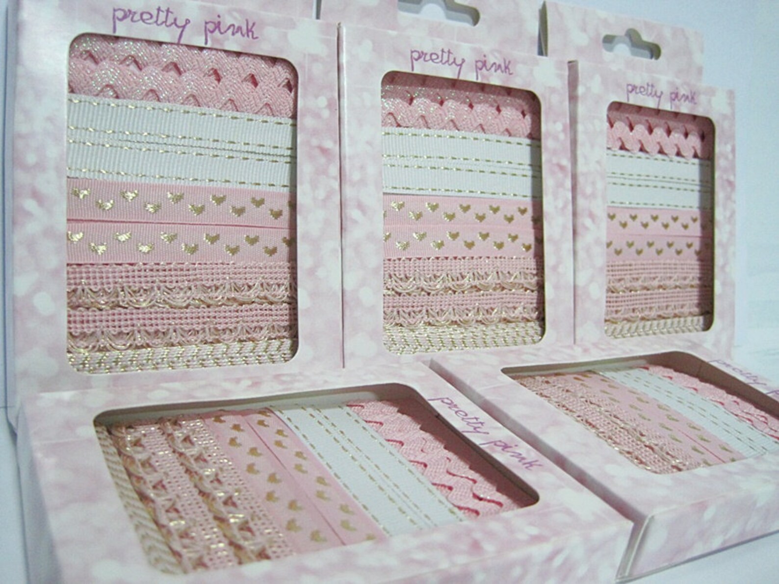 Pink Trim Set 3 Trim Set Pink Trim Gold Trim White Ribbon Etsy