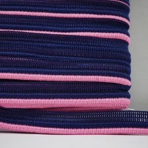 5 Meter Doppellippenkordel-Paspel, Kantenpaspel, Zierborte, Polstereinfassung, geflochtene Einführpaspel, Kordelborte, pinke Paspel Navy Blue-Pink