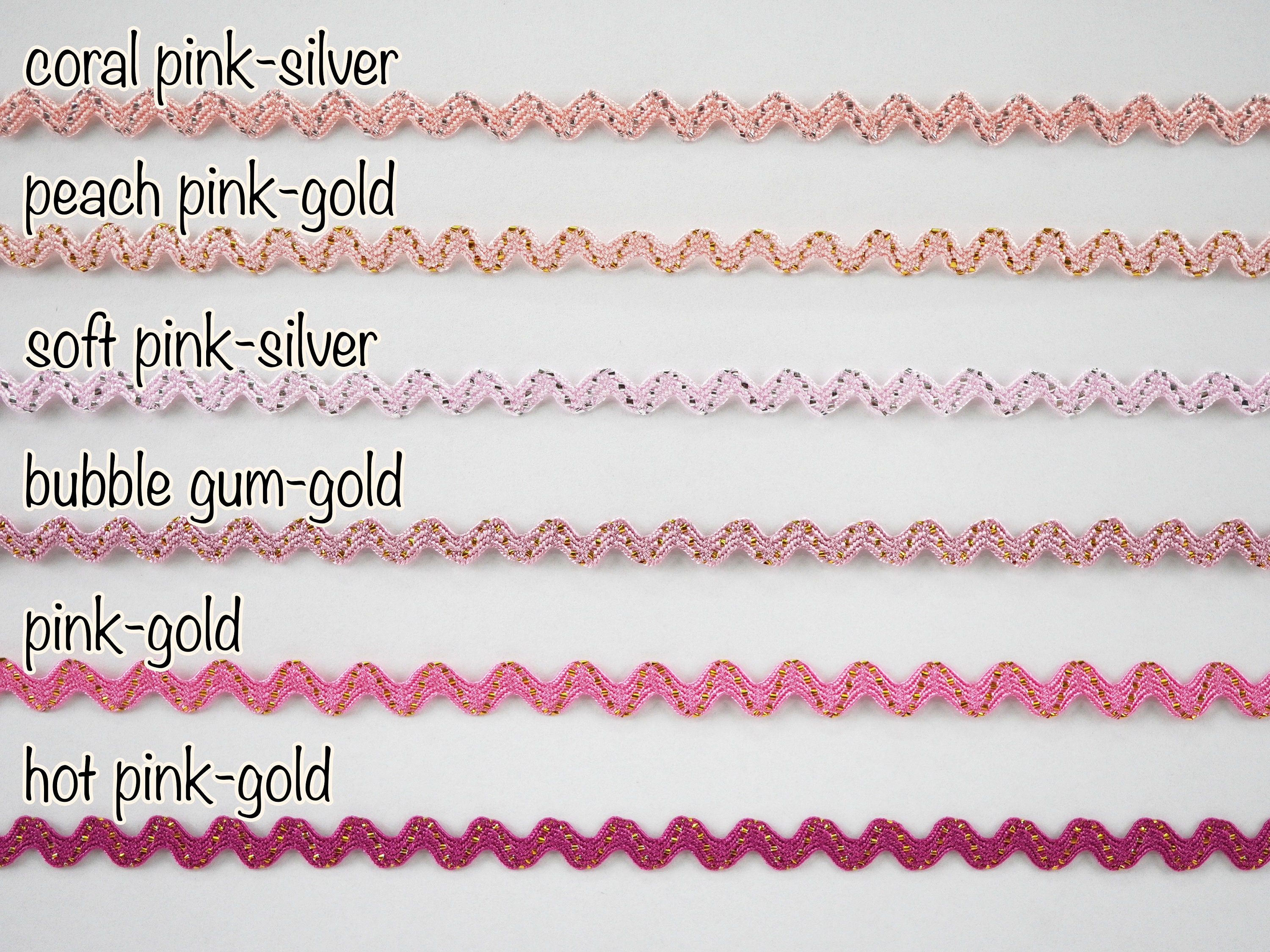 5 Yards Pink Tiny Rick Rack With Gold Metallic, Tiny Rick Rack, Mini ...