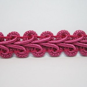 5 Yards 1/2&quot; Hot Pink Gimp Braided Trim, Gimp Braid, Braided Cord, Braided Gimp Trim, Scroll Braid Trim, Hot Pink trim, pink trim, pink