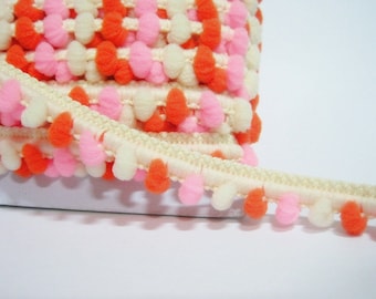 5 Yards Mini Pom Pom Trim, Multicolored Pom Pom, Pom Pom Trim, Colorful trim, Rainbow Trim, pom pom garland, orange pom pom trim, pink pom