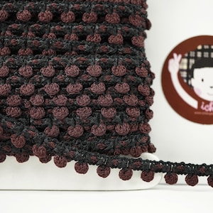 5 yards of Dark Brown Crochet pom pom trim, mini pom pom trim, crochet pom pom, crochet pom pom fringe, brown pom pom fringe, brown pom pom