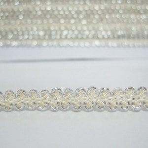 5 Yardas 1/4" Crema Gimp Trenzado Borde Plata, Trenza Gimp, Cordón Trenzado, Recorte Gimp Trenzado, Recorte Trenzado Scroll, ribete crema, crema gimp trenzado