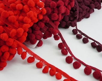 5 Yards 1.2 cm Red Pom Pom Trim, red pom pom fringe, Pom Pom Fringe, Pom pom yarn, Wholesale Trim, Burgundy Pom Pom trim, Ruby pom pom trim