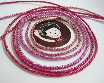 5 Yd 2.5 mm Pink Metallic Twisted Cord, Pink Twisted Cord, Braided cord, jewelry making cord, pink round cord, pink cord, metallic cord