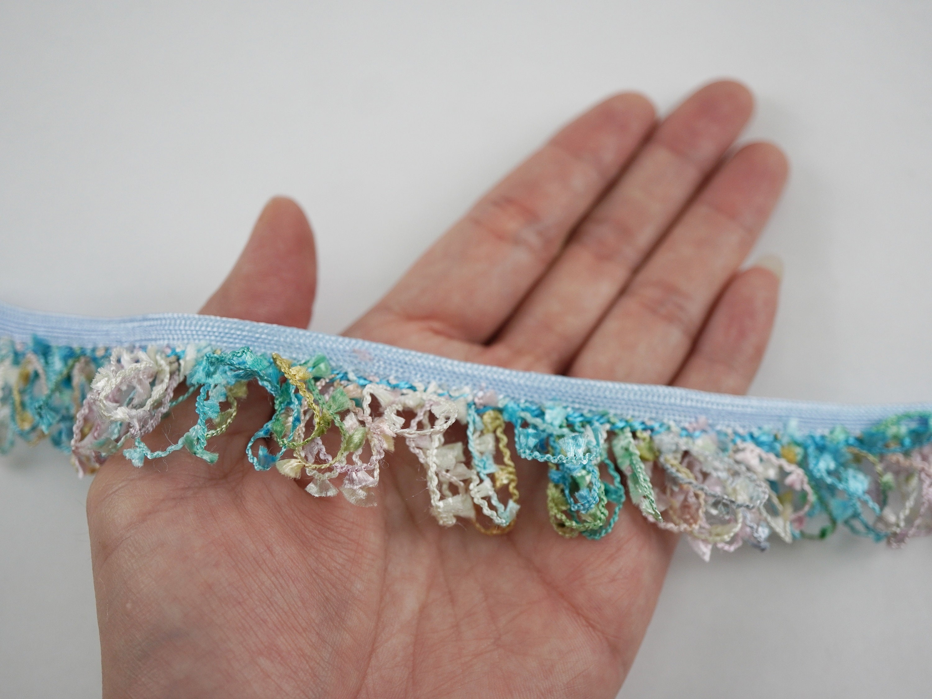 5 Yards Light Blue Multicolored Loop Trim, Pastel Loop Trim ...