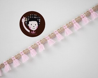 5 Yards 5/8" Soft Pink tassel with Tan Trim