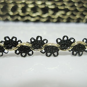 5 yards Black Picot Rick Rack with Gold braided, Black Trim, Black Lace Trim, Black, Black ick rack, gold metallic rick rack, gold rick rack