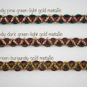 5 Yards Burgundy-Green Braid with Gold metallic, vintage lace, 2 tone braid, gold metallic braid, Christmas trim, Christmas lace, red green