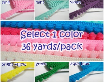 1 Pack (36 yards) Mini Pom Pom Trim (pom size 0.5 cm), Mini Pom Pom Trim, Colorful trim, Rainbow Trim, Pom Pom Fringe, Wholesale trim