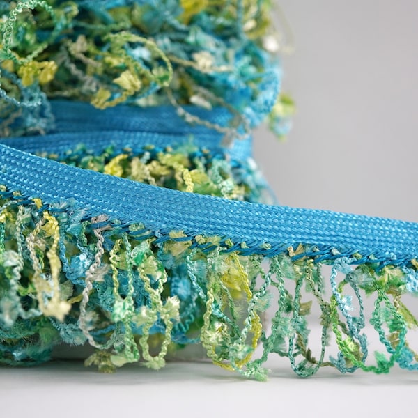 5 Yards Turquoise Multicolored Loop Trim, Multicolored Tassel Trim, Novelty Trim, Loop Ribbon fringe, Loop trimming, blue loop fringe, blue