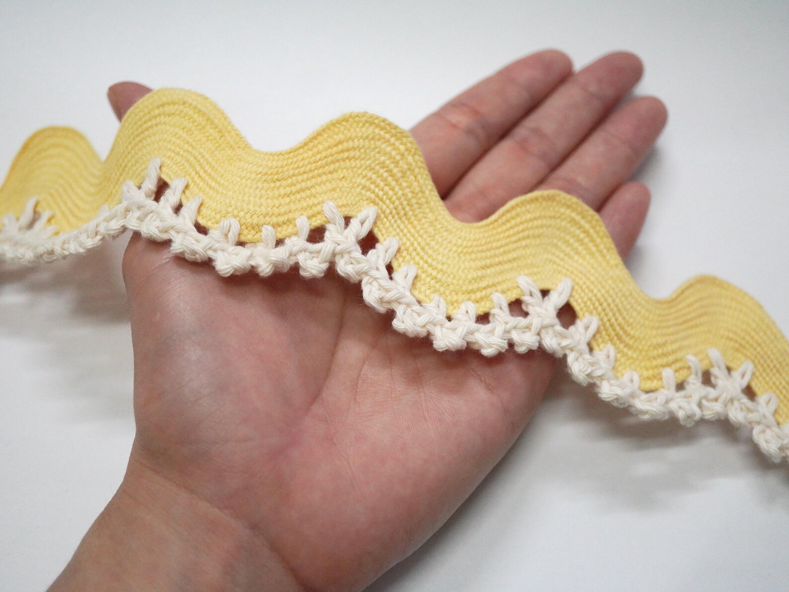 Mustard Ruffle Trim Mustard Yellow Crocheted Rick Rack Trim, Handmade Crochet Lace, Jumbo ...