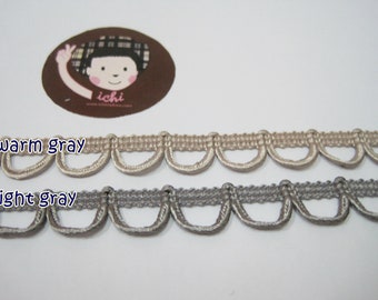 5 yards Gray Loop trim, loop trim, braided trim, button looping trim, gray button loop, loop lace, gray scallop lace, gray braid trim, gray