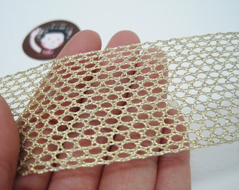5 Yards 1-3/8" Gold Metallic Net Ribbon, Wide Glitter Ribbon, Glitter yarn, Metallic ribbon, Gold Glitter, Gold ribbon, Gold sparkle ribbon