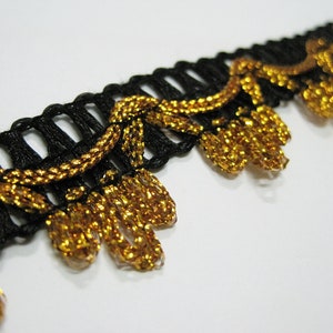 5 Yards 1" Lace Trim, Black-Gold Lace trim, Wide lace, Gimp Braid, Braided Gimp Trim, Gold metallic trim, gold lace trim, black braid
