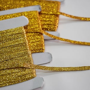 5 Yards 1/4&quot; Gold Metallic Flat Braid, Gold metallic braid, Gold metallic ribbon, metallic lace trim, gold braided trim, gold ribbon, gold