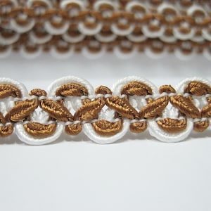 5 yards Golden Brown-White Braid, Braided Trim, braided headband, picot braid, scallop trim, brown trim, brown braided trim, brown lace