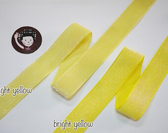 5 yards 1" Yellow Glitter Ribbon, Metallic ribbon, Glitter yarn, glitter ribbon for bows, sparkle ribbon, chunky ribbon, velvet ribbon