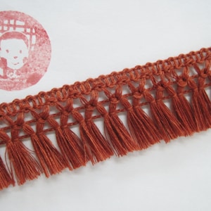5 Yards 1-1/4&quot; Brick Cotton Tassel Trim, Brown tassel fringe, Fringe trim, brown tassel trim, brown chainette fringe, brown, brown fringe