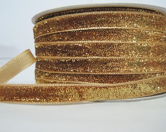 5 Yards 3/8" Gold Metallic Glitter Ribbon, Glitter yarn, Metallic ribbon, Yellow Velvet Ribbon, Gold Glitter, Gold, Gold ribbon,Ribbon lot