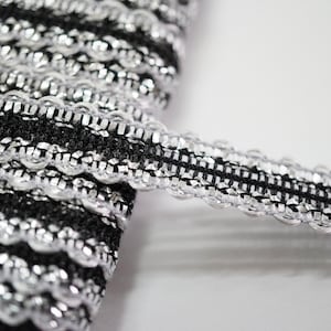 5 Yards 3/8&quot; Black-Silver Metallic Braid, silver metallic lace, black gimp braid, metallic lace trim, black lace trim, black braid trim