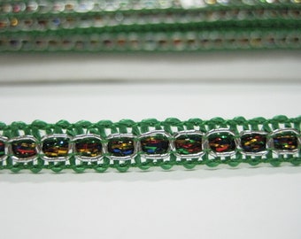 5 Yards 5/16" Green-Silver Braid trim, Gimp Braid, Braided Gimp Trim, Scroll Braid, Silver metallic trim, green gimp braid, green lace trim