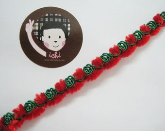 5 Yards Christmas trim, Red-Green Chenille braid, Christmas braid, Christmas decoration, Christmas ornament, Christmas lace trim, velvet