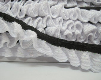 5 yards 2 Tone Elastic Trim, Ruffle Trim, Elastic Trim, elastic band, elastic ribbon, elastic ruffle, white trim, white elastic trim, black