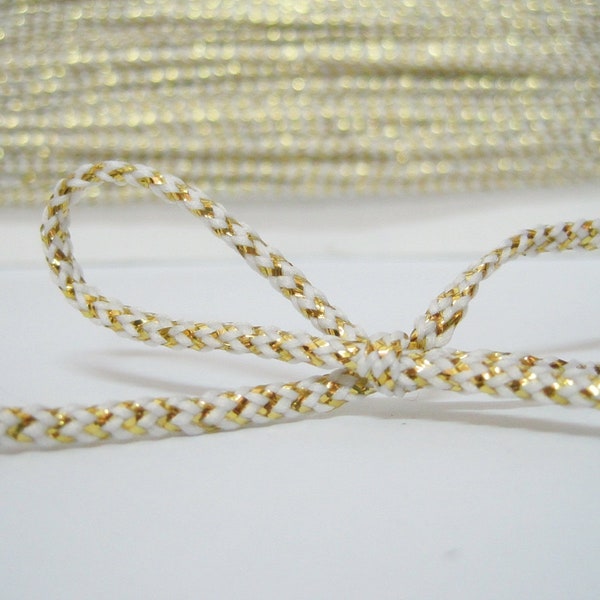 5 Meter 3 mm Weißgold-Metallic-Rundschnur, Soutache-Geflecht, geflochtene Schnur, Soutache-Schnur, Großhandelsschnur, weiße Schnur, Goldschnur, Rundschnur