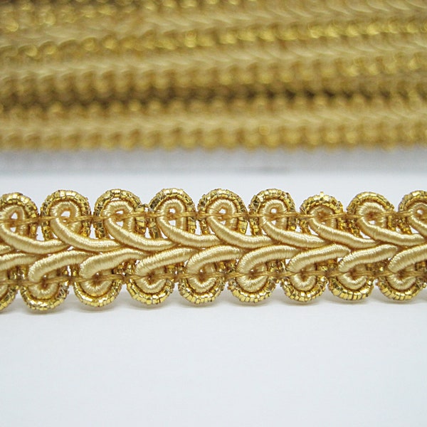 5 Yards 1/2" Gold Gimp Braided Gold Metallic Edge Trim, Gimp Braid, Braided Gimp Trim, Scroll Braid Trim, Chinese Braided Trim, Gold trim