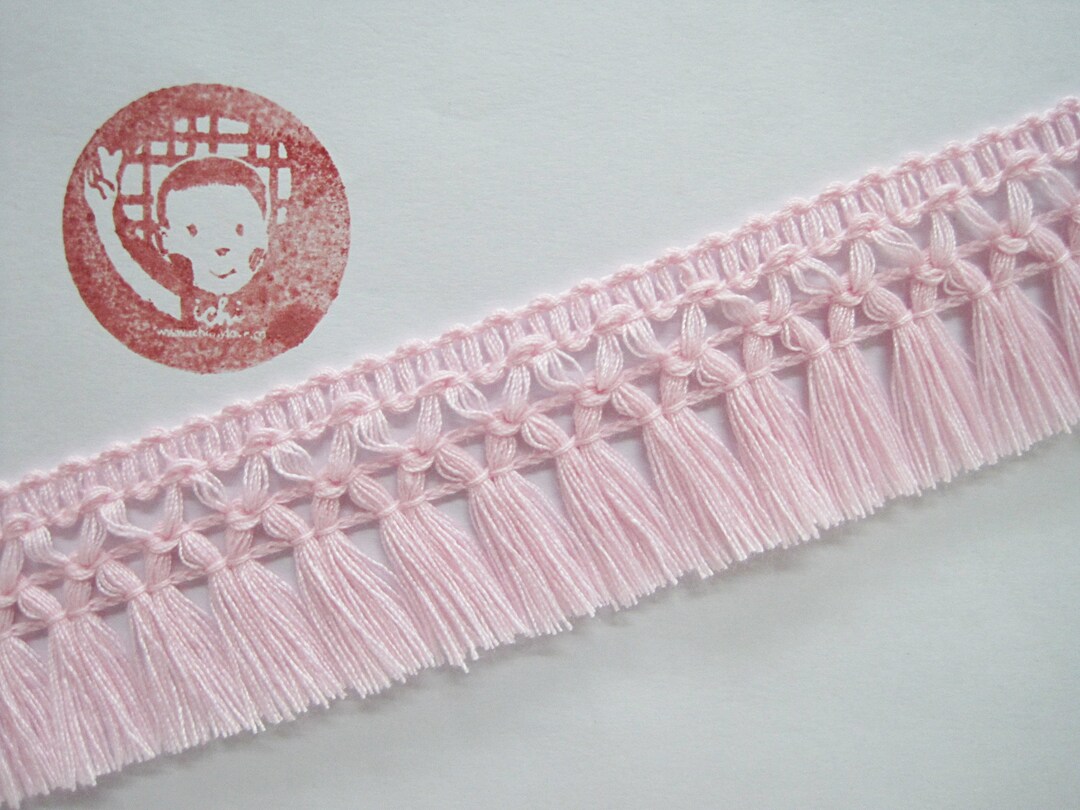 5 Yd 11/4 Soft Pink Cotton Tassel Trim, Pink Trim, Pink Tassel Fringe
