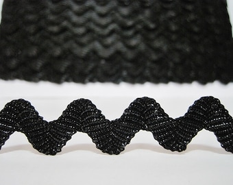 5 Yards Black Metallic Rick Rack Trim, Black Trim, Ric Rac Trim,Black, Metallic trim, Black Rick Rack Trim, Rick Rack Lot, Trim lot, glitter