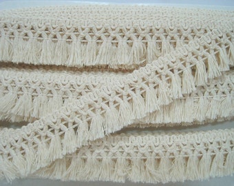 5 Yards 100% Cotton Tassel Trim, Natural trim, Ivory Trim, wholesale trim, trim lot, Cotton tassel fringe, cream tassel fringe, matte fringe