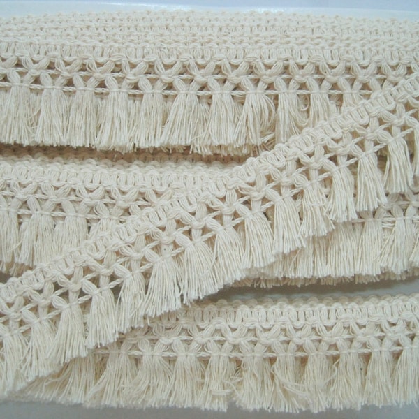 5 Yards 100% Cotton Tassel Trim, Natural trim, Ivory Trim, wholesale trim, trim lot, Cotton tassel fringe, cream tassel fringe, matte fringe