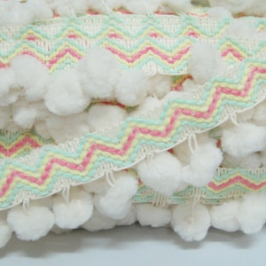 5 yards Cream Extra Large Pom Pom Trim Stitch Ribbon, Large Pom Pom Trim, cream pom pom fringe, ivory pom pom trim, boho fringe,cream fringe